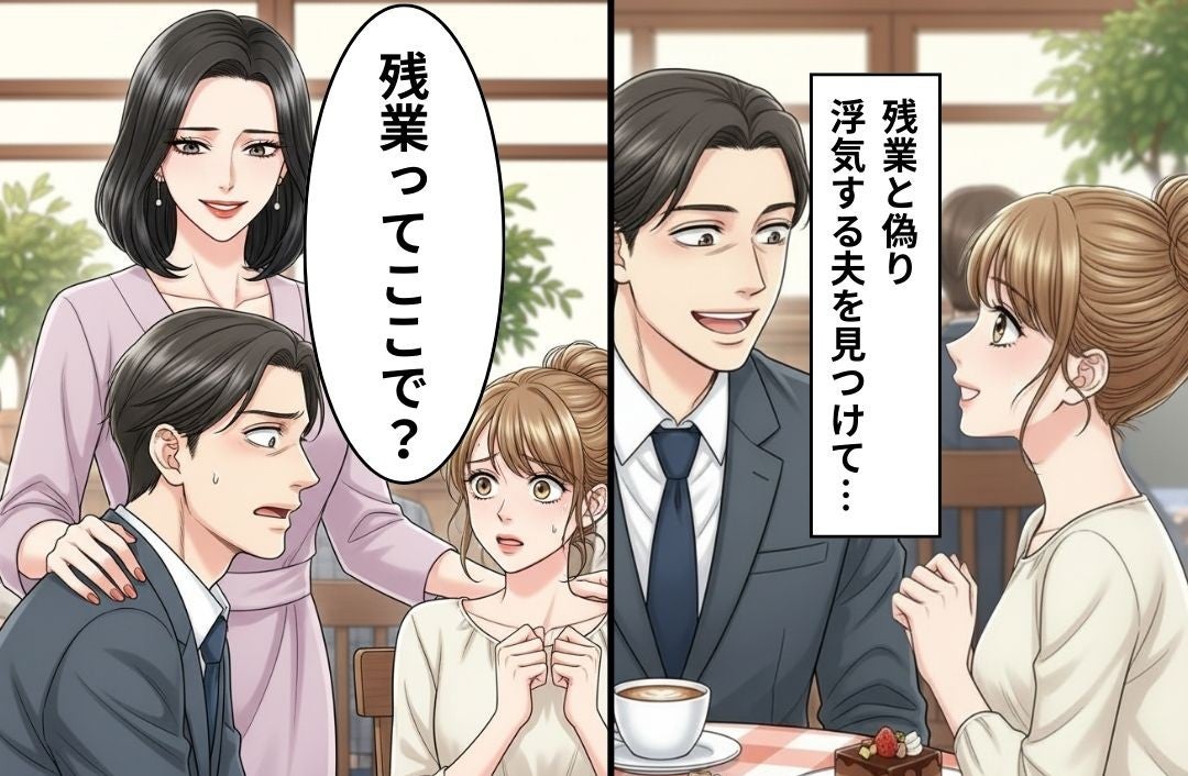 “残業”と偽り…若い女と浮気を楽しむ夫！？しかし⇒「残業ってここで？」笑みを浮かべた妻が…目の前に現れた話