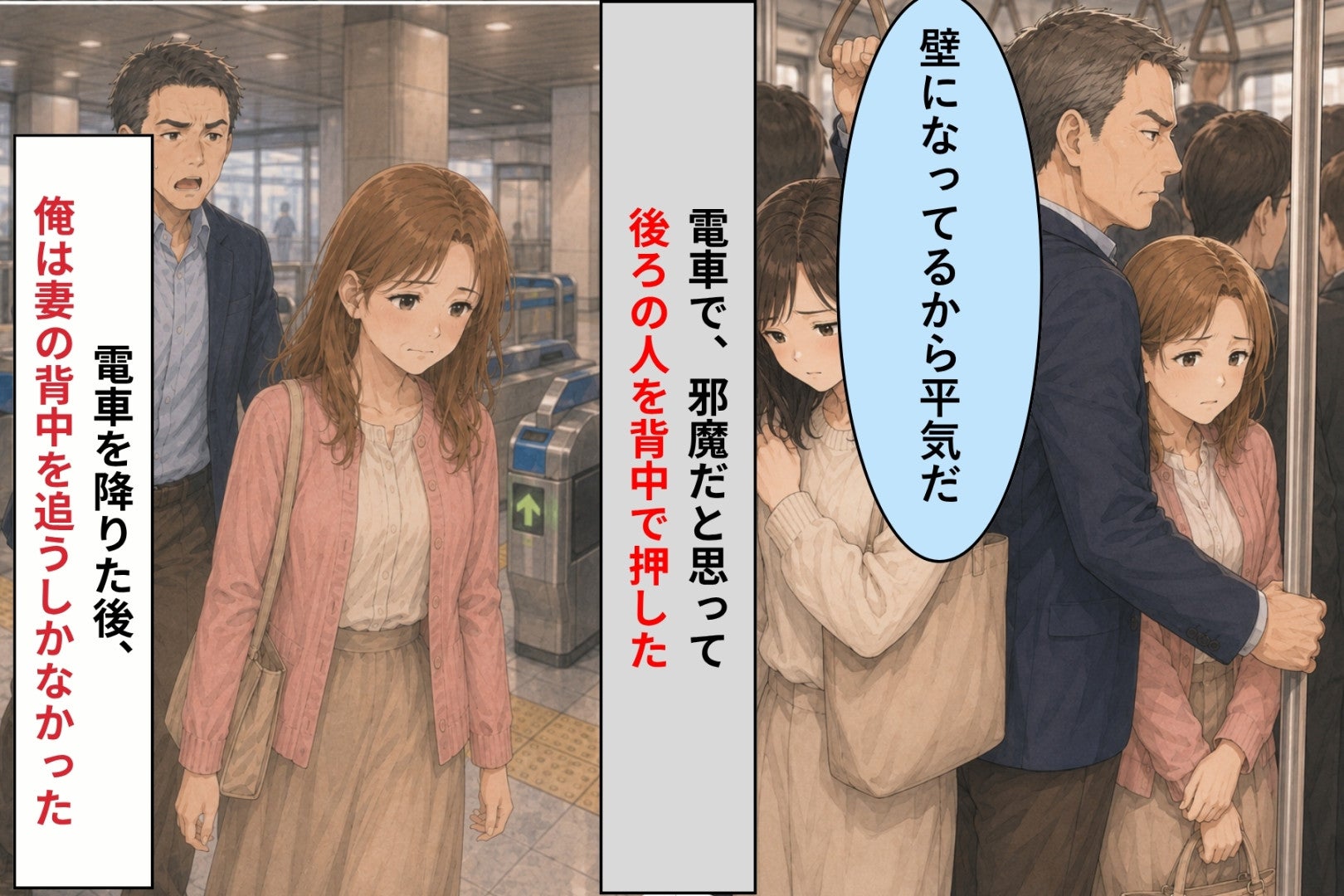 邪魔だと思って後ろの人を押した俺が、ホームで妻に背を向けられるまで