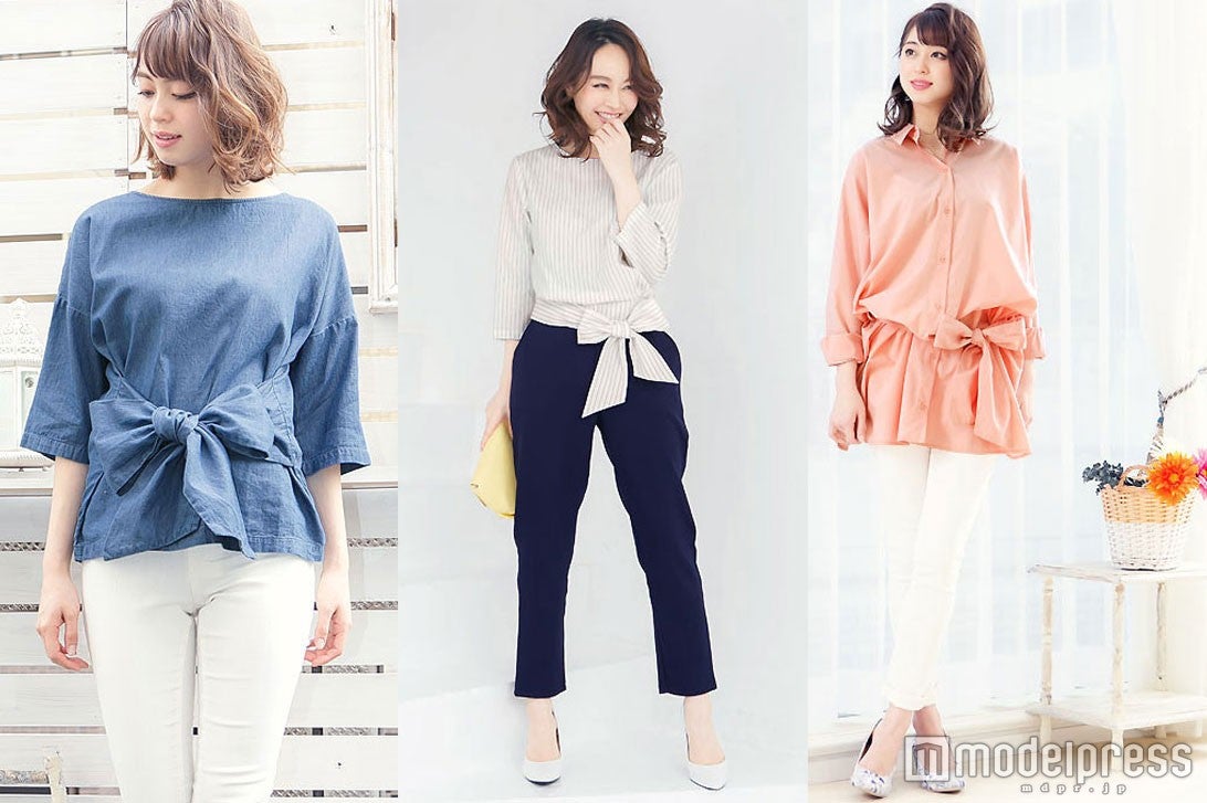 大きめリボンがアクセント！オンナっぽさアップのブラウスコーデ