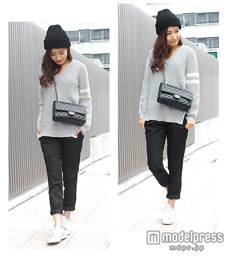 グレーも可愛いダブルラインチルデンニット　画像提供：「MODE ROBE」3,024円（税込）