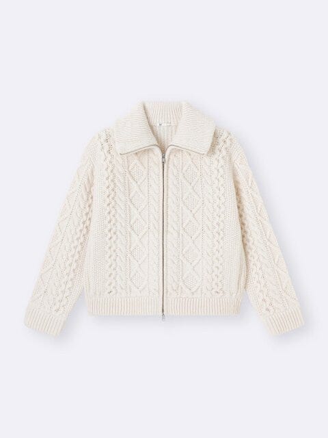 ケーブルニットブルゾン 2025gu冬ケーブルニットブルゾン