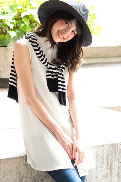 ロング丈☆ノースリブシャツブラウストップス「神戸レタス」1990円（税込）