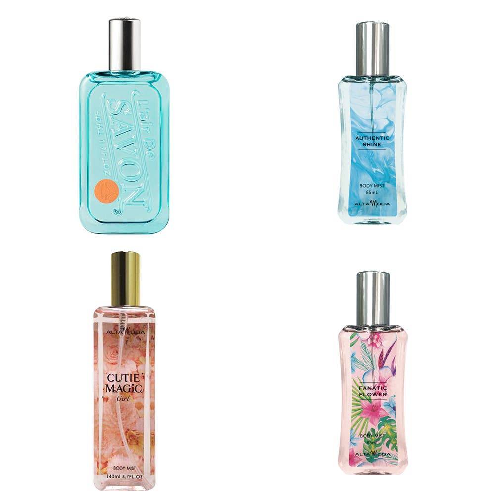 (左上から)【レールデュサボン】レールデュサボン オードトワレ イノセントタイム、【アルタモーダ】オーセンティック シャイン ボディミスト(左下から)【アルタモーダ】キューティー マジック ボディミスト、【アルタモーダ】ファナティック フラワー ボディミスト