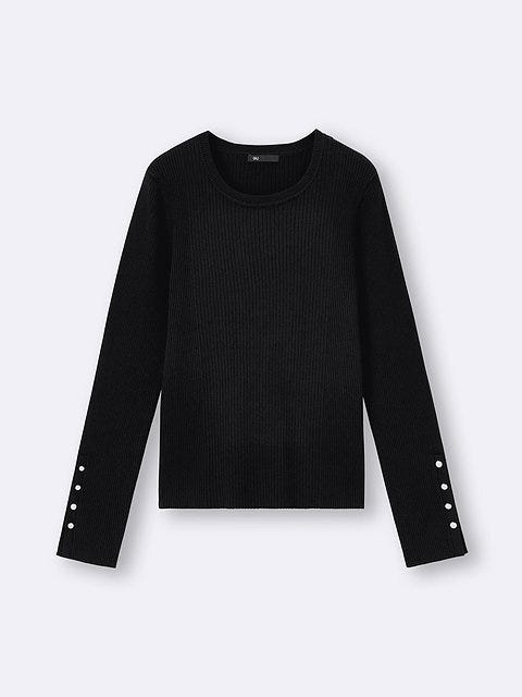 GUのリブニットボタンスリーブプルオーバー