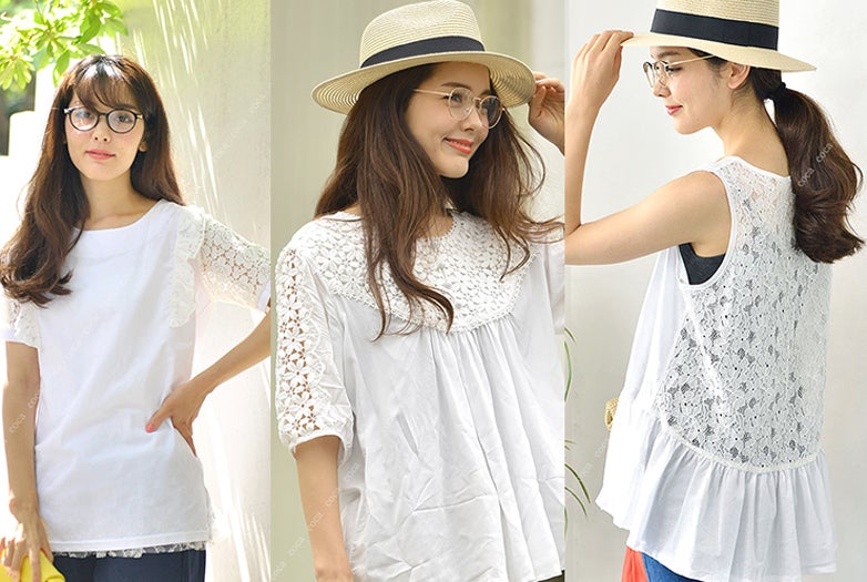 白レースブラウスもコットン素材でナチュラルに可愛い！