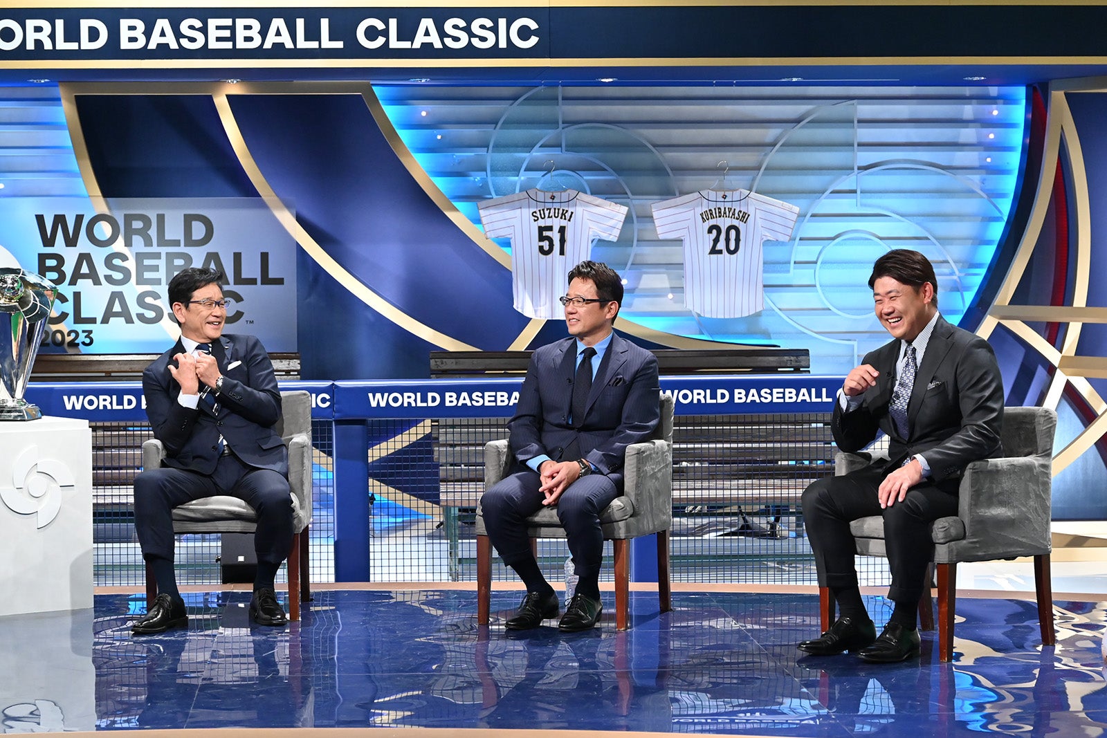 栗山英樹監督、古田敦也、松坂大輔（C）テレビ朝日