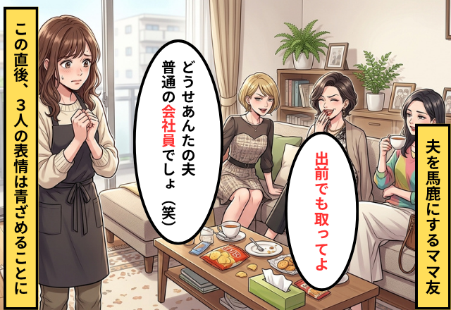 夫の稼ぎを馬鹿にするママ友3人！？だが直後「え、あなたの…」夫の【意外な正体】を知り青ざめ！？