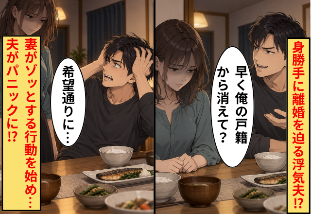 「早く俺の戸籍から消えて？」離婚を迫る浮気夫だが⇒「希望通りに…」妻がゾッとする行動を始め…夫がパニックに！？