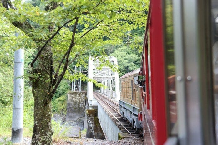 寸又川を渡る鉄橋を通過(帰りの列車)