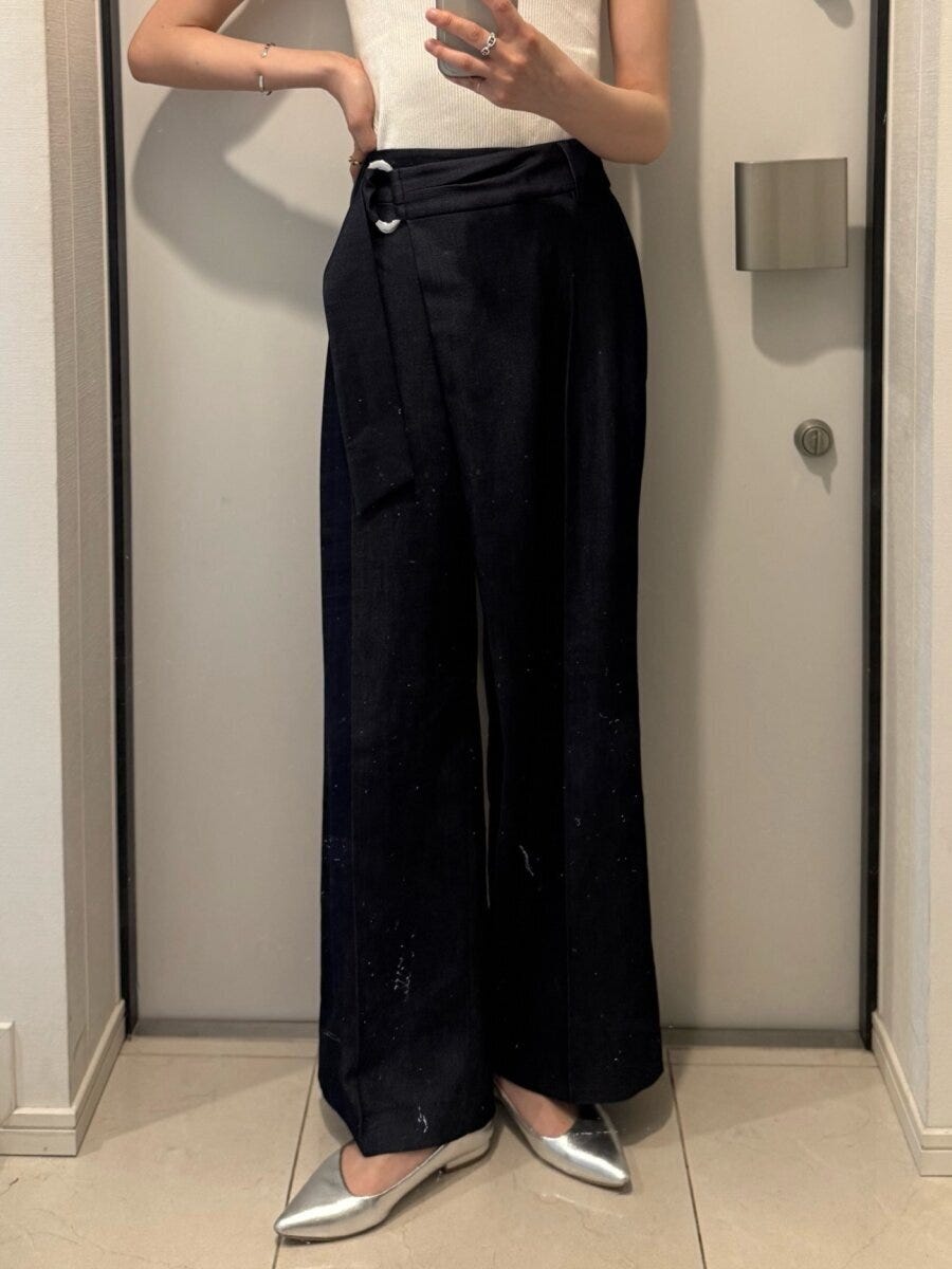 PLST　ストレッチレーヨンラップパンツ　ネイビー　正面