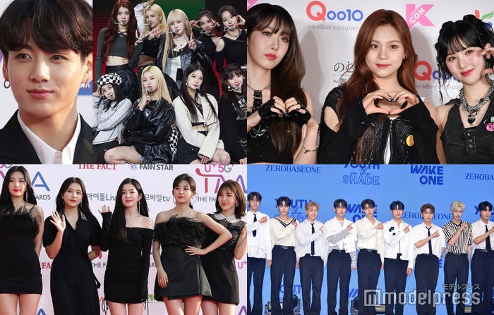 (上段左から)JUNG KOOK、Kep1er/Photo by Getty Images、VIVIZ(C)モデルプレス(下段左から)Red Velvet/Photo by Getty Images、ZEROBASEONE(C)モデルプレス