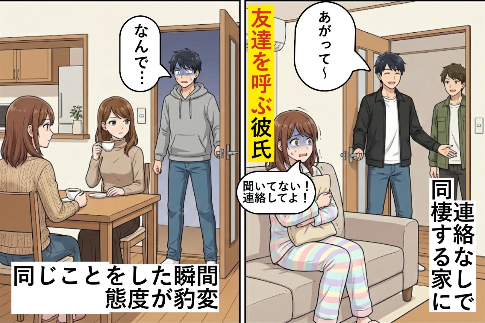 連絡なしで同棲する家に友達を呼ぶ彼氏→私が同じことをした瞬間、態度が豹変