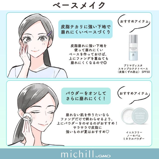 キレイをキープ　裏技　鉄壁アイテム　まとめ　あおいみのこ　イラスト　ベースメイク