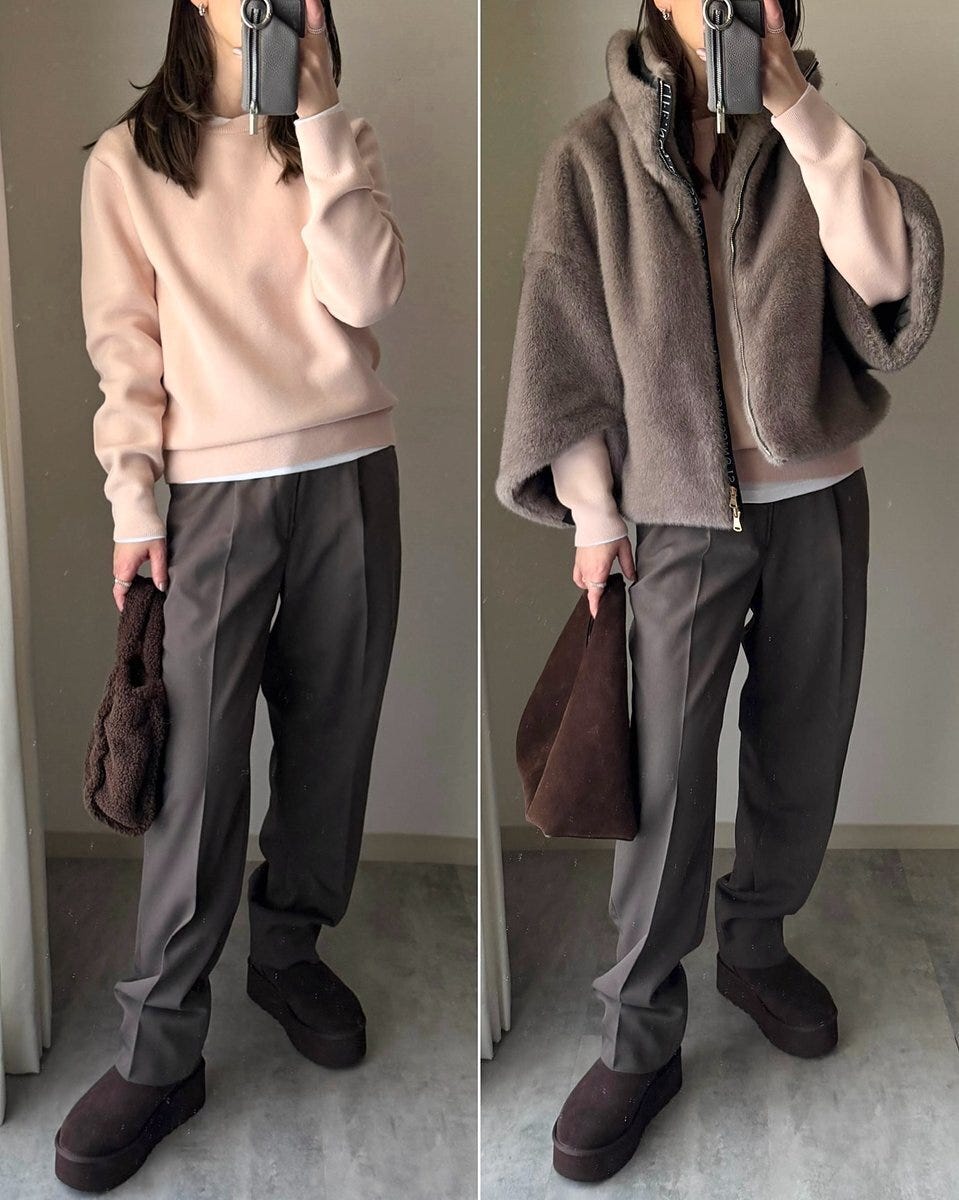 ユニクロのウォッシャブルミラノリブクルーネックセーターのコーデ3