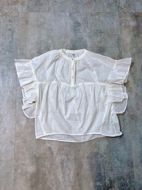 coca　親子お揃いガーゼ袖フリルブラウス　WHITE