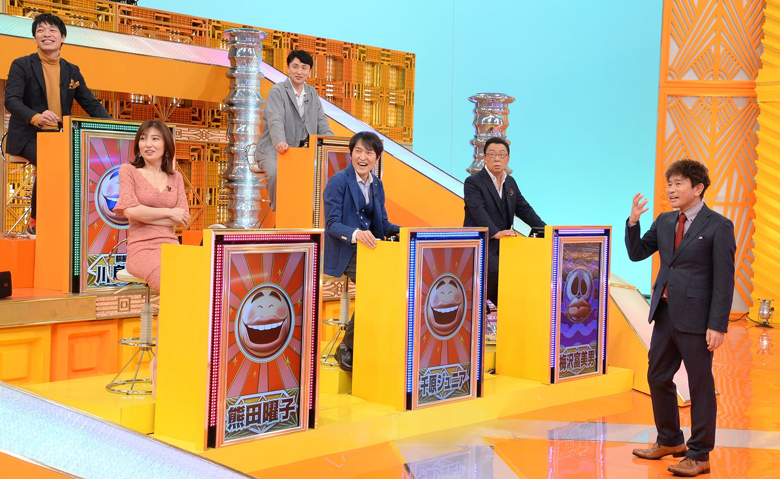 （上段左から）川島明、児嶋一哉（中段左から）熊田曜子、千原ジュニア、梅沢富美男（下段）浜田雅功 （C）ABCテレビ