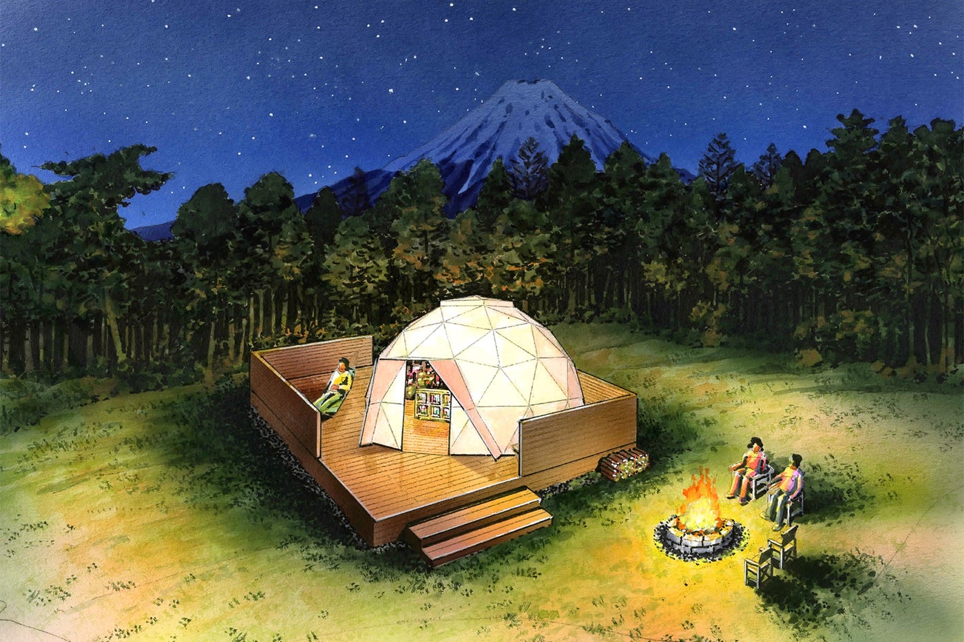 富士山を臨む手ぶらキャンプ施設「ピカフジヤマ」テントやコテージで快適アウトドア／画像提供：富士急行
