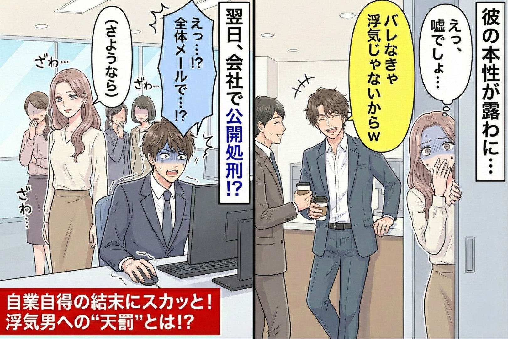 「バレなきゃ浮気じゃないから」清々しいほど平然な彼氏→翌日、会社の全体メールで"ある事実"が共有された話
