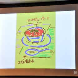 森崎友紀の新レシピ「豆乳を使った杏仁豆腐のイチゴソース」のイラスト