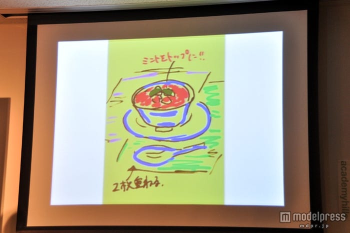 森崎友紀の新レシピ「豆乳を使った杏仁豆腐のイチゴソース」のイラスト