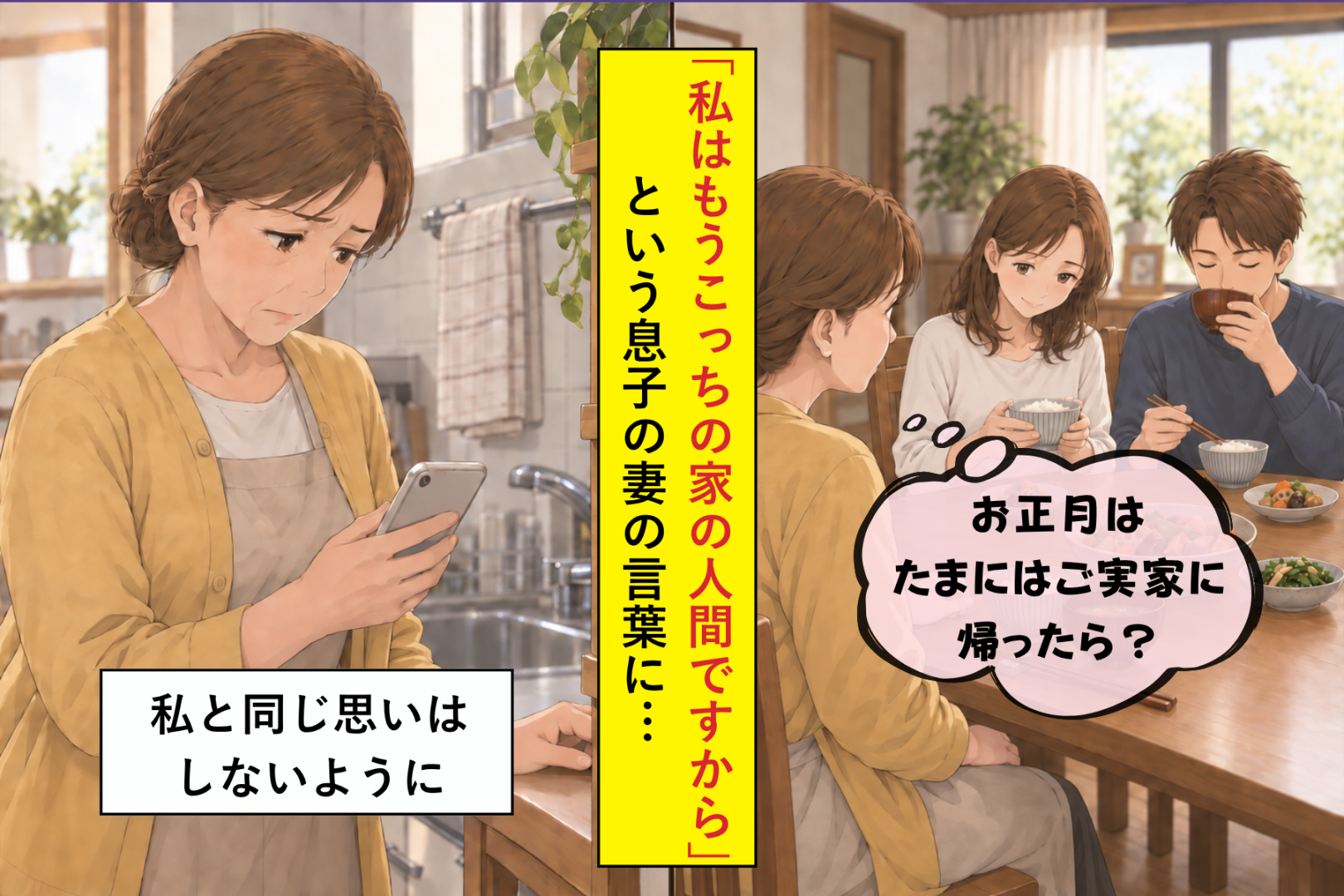 息子の妻が笑って言った「私はもうこっちの家の人間ですから」に、昔の自分が重なった日