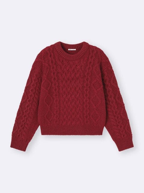 2025gu冬値下げケーブルクルーネックニットプルオーバー