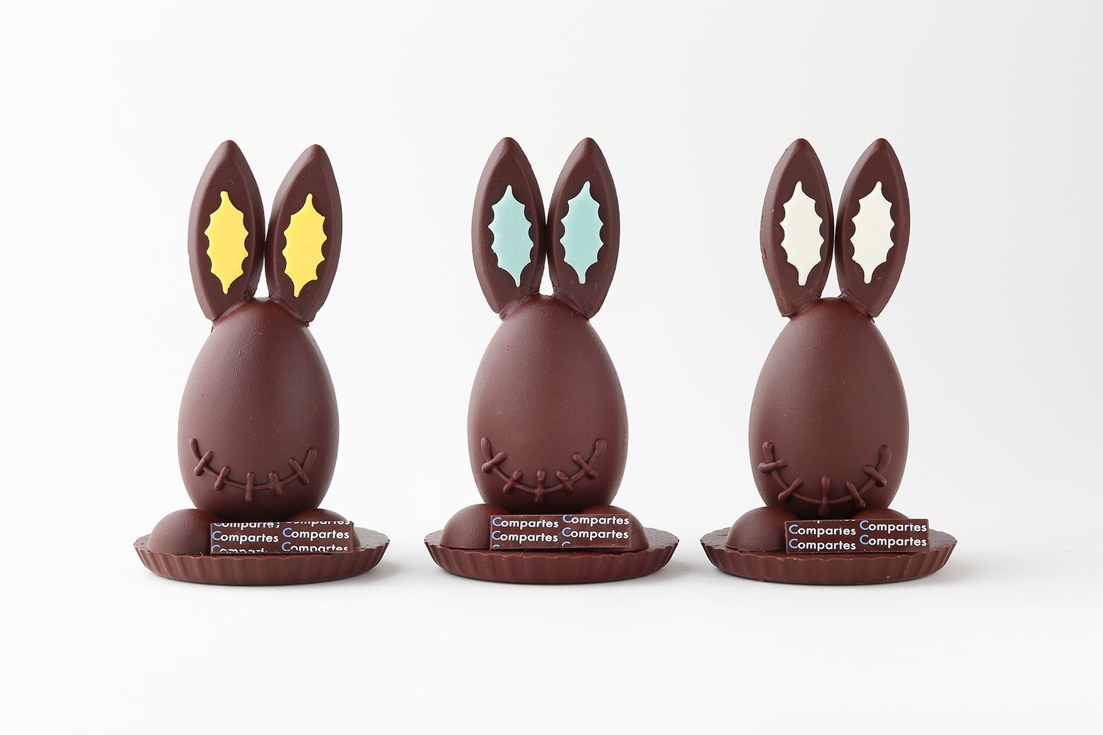 バニーエッグS（左から）イエロー、コンパーテスブルー、ホワイト／画像提供：Compartes chocolatier