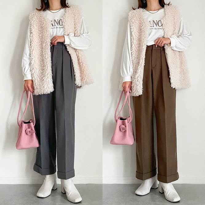 GU　インタックワイドパンツ　コーデ　ベスト