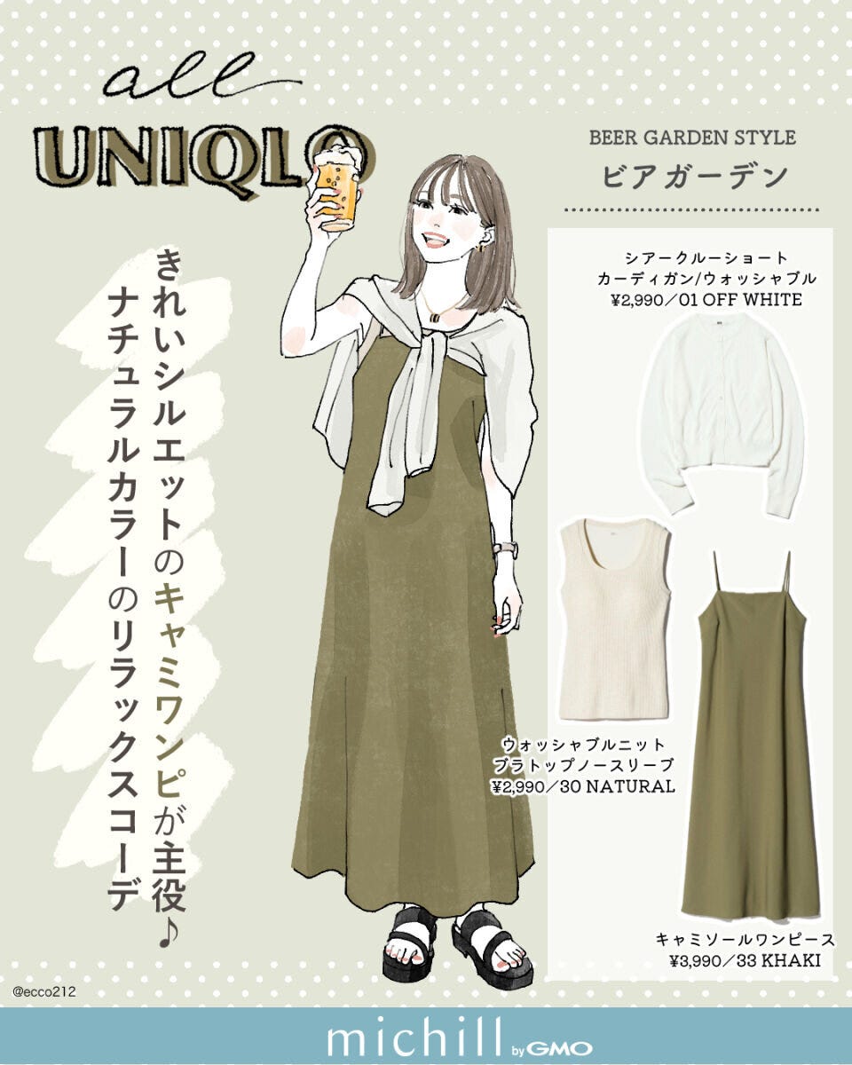 ビールジョッキを持つ女性のイラストとユニクロ商品の紹介 ビールジョッキを持つ女性のイラストとユニクロ商品の紹介