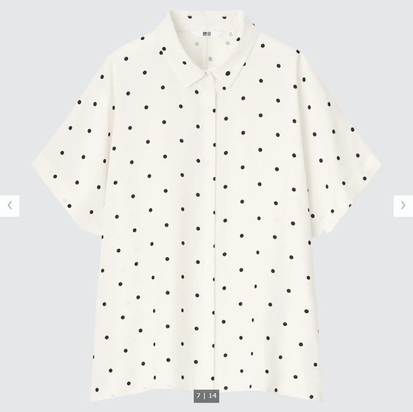 ユニクロ　uniqlo　レディース　アイテム　おすすめ　オススメ　トレンド　人気　コスパ　使える　おしゃれ　お洒落　オシャレ　2022　夏　トップス　ブラウス　ドット柄　ドット