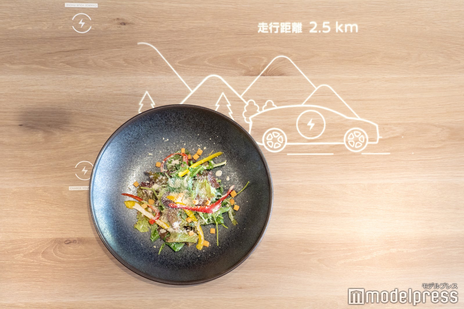 テーブルに料理を置くと、お皿のチップに反応（C）モデルプレス