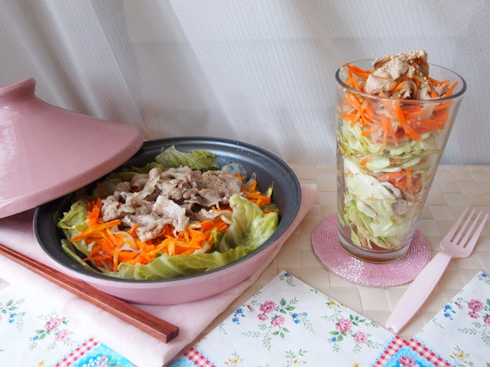 「豚バラとキャベツの蒸し鍋 → 冷しゃぶサラダ」