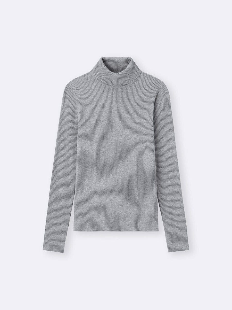 2026guレディースグレーリブタートルネックセーター