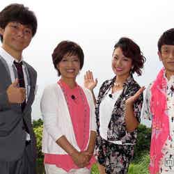 (左から)「アンジャッシュ」の渡部建、榊原郁恵、三船美佳、クリス松村(C)山口放送