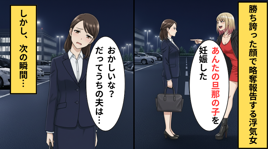 「旦那の子を妊娠した」妻を煽る浮気女！だが妻「誰のことだろ」浮気女が”ある勘違い”で自滅した話