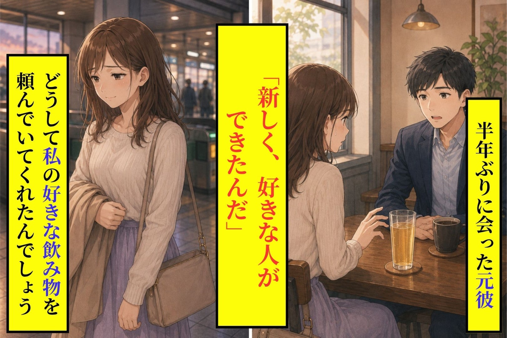 「新しく、好きな人ができたんだ」と元彼が言った席に、私の好きな飲み物があった