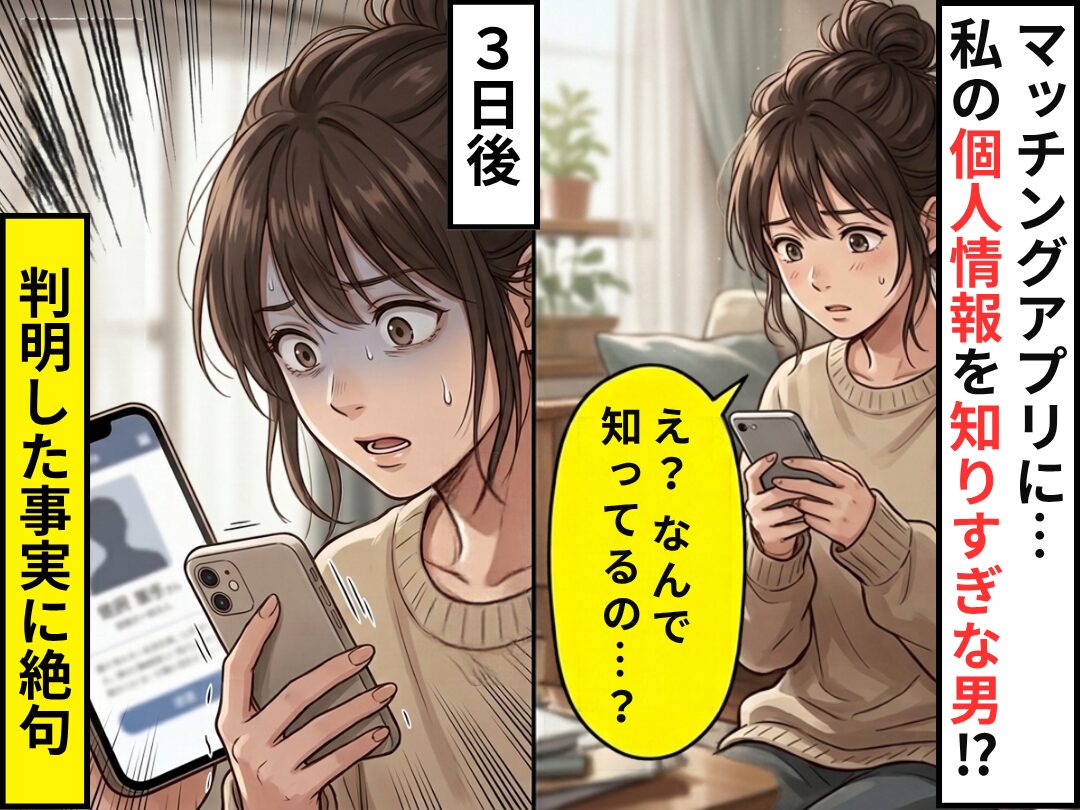 マッチングアプリ登録後⇒私の【個人情報】を知りすぎている男が…。3日後⇒判明した事実に「嘘でしょ…」