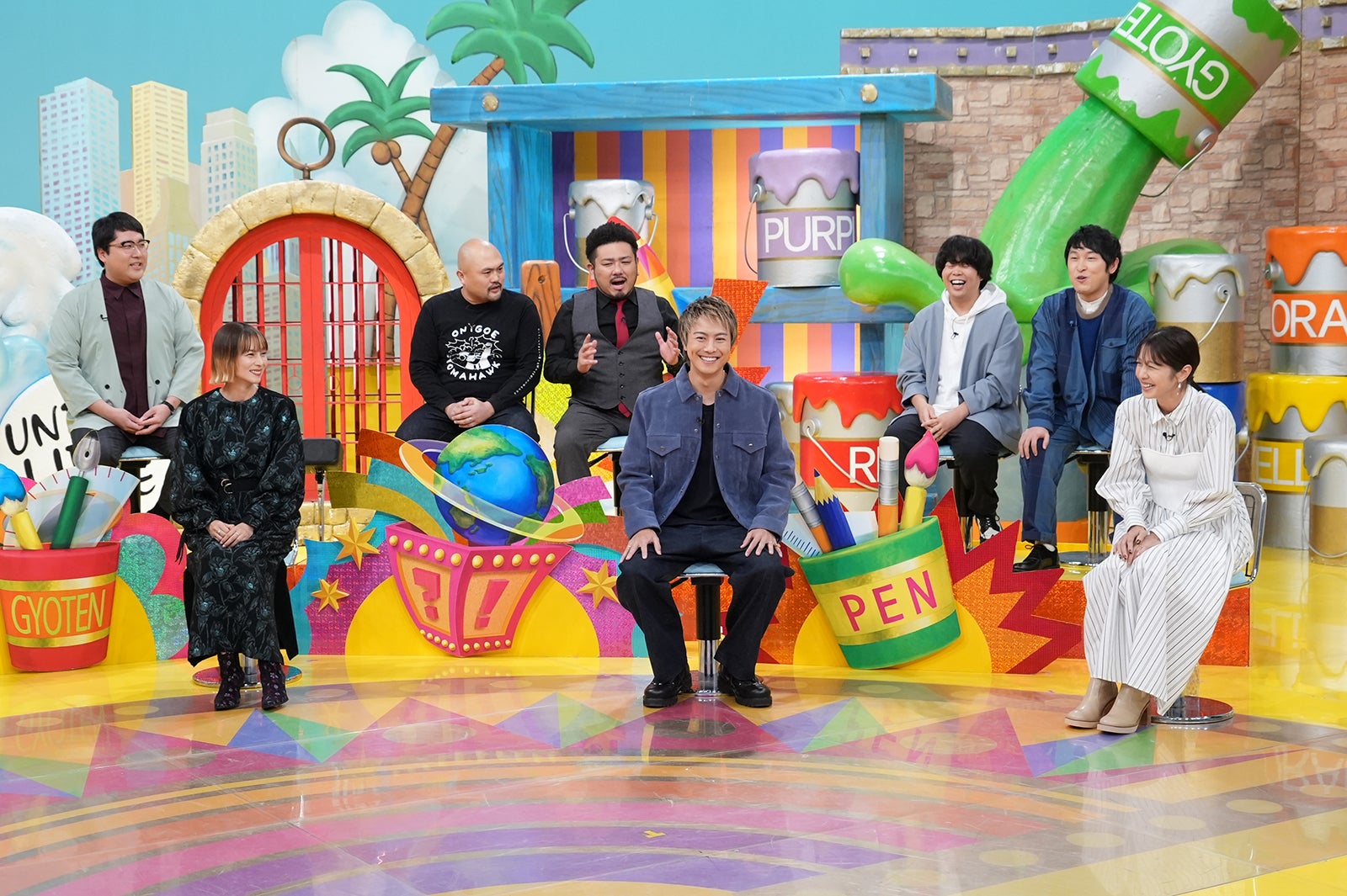 （前列左から）柴咲コウ、TAKAHIRO、本郷杏奈（後列左から）村上（マヂカルラブリー）、鬼越トマホーク（坂井良多・金ちゃん）、宮下草薙（草薙航基・宮下兼史鷹）（C）日本テレビ