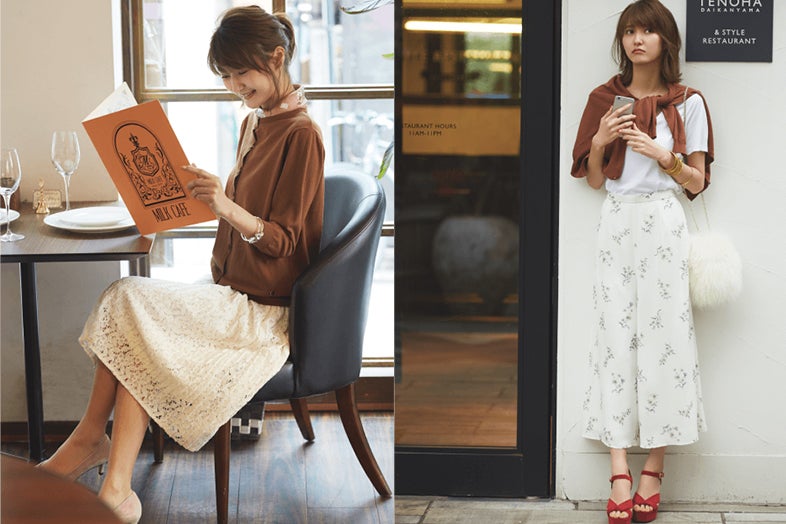 ブラウンのカーディガンで大人可愛い秋スタイルに