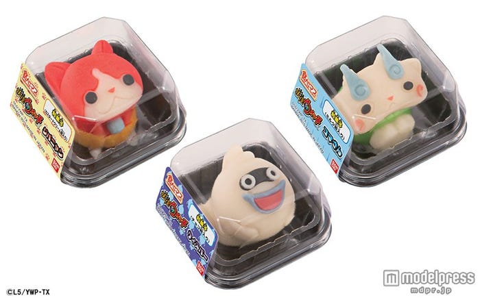 (左から)「ジバニャン(カスタードクリーム餡入り)」、「ウィスパー(チョコ餡入り)」、「コマさん(ミルク餡入り)」全てオープン価格(C)L5/YWP・TX