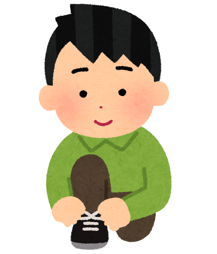 靴紐を結ぶ人のイラスト(男性)