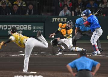 阪神 坂本誠志郎にアクシデント ワンバウンドした投球が右手に直撃でベンチ裏で治療 数分後に再びグラウンドへ