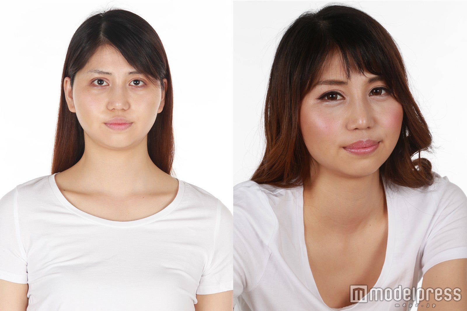 美底夏織さんの整形後のすっぴん（左）＆メイク（右）