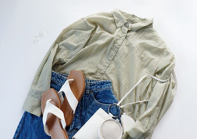 しまむら　シアーシャツ　デニム　コーデ