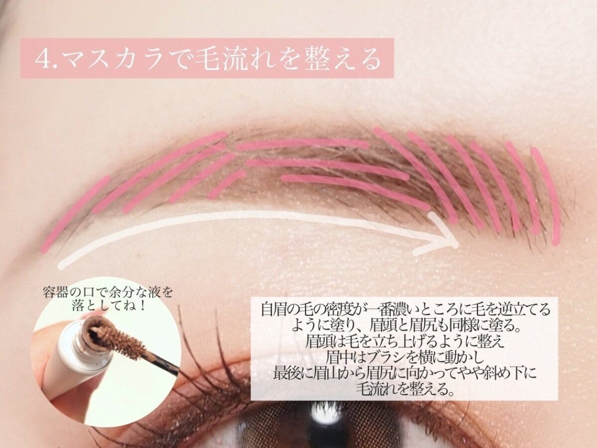 マスカラで毛流れを整える