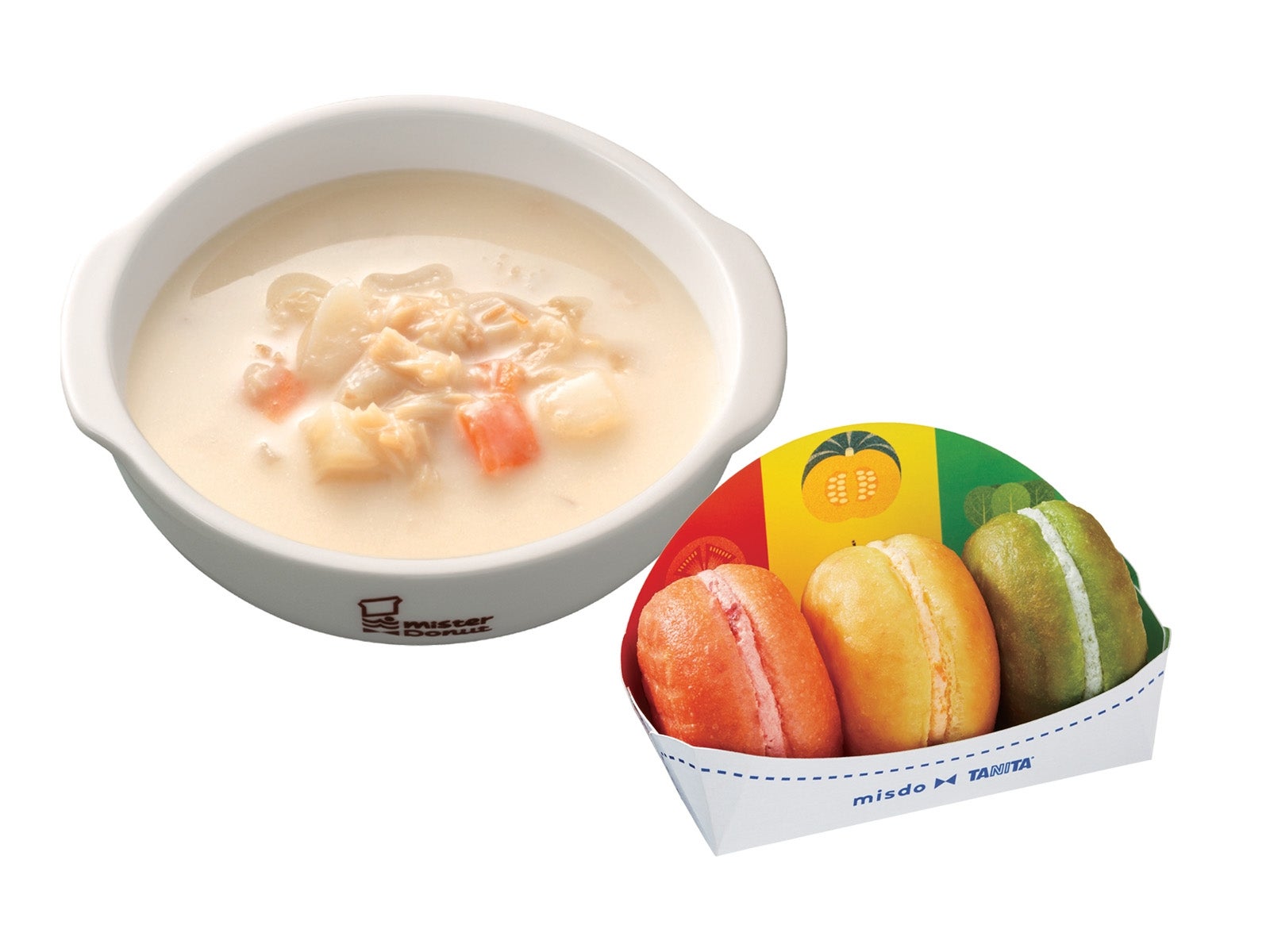 「ベジポップ 3個入り」と「小柱と野菜のクリームチャウダー」セット（500円）／画像提供：株式会社ダスキン