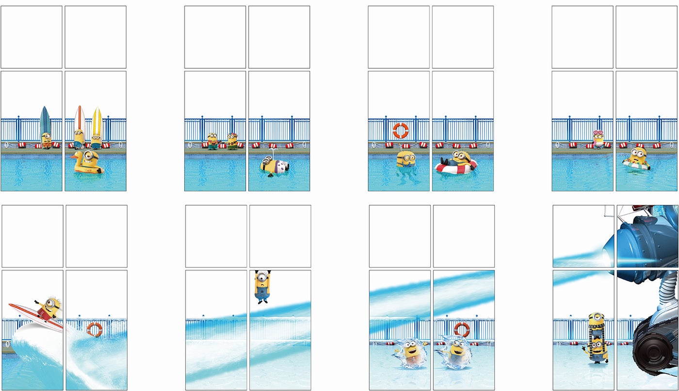 全長約115ｍのロビーに広がる窓には、プール遊びを楽しむミニオンたちが／画像提供：ホテル ユニバーサル ポート