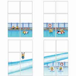 全長約115ｍのロビーに広がる窓には、プール遊びを楽しむミニオンたちが／画像提供：ホテル ユニバーサル ポート