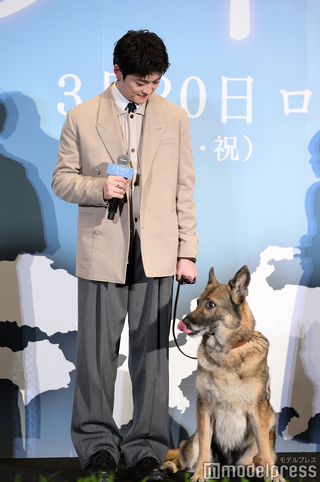 犬の多聞を演じたさくらを連れた高橋文哉（C）モデルプレス