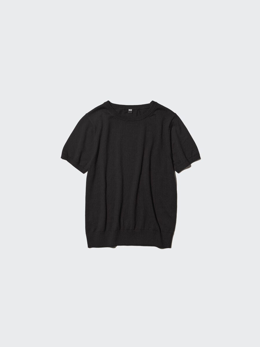 2026ユニクロ春大人女性おすすめ黒UVカットクルーネックセーター